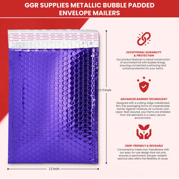 GGR Supplies Metallic Bubble Padded Envelope Mailers, 13.75 X 11 Inches, Waterproof Ultra Resistant Ideal For Packing, Shipping, and Storing. Pack of 25